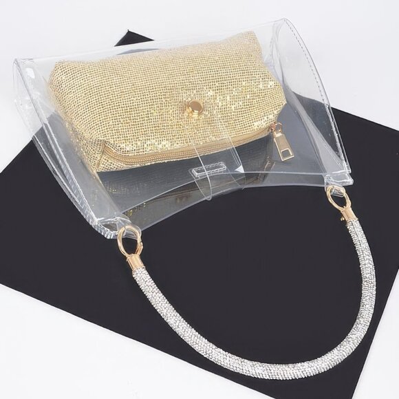 Clear Small Hobo Bag W/rhinestone Handle - Picture 5 of 7